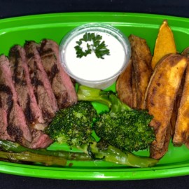 Steak With Veggies & Sweet Potato Fries
