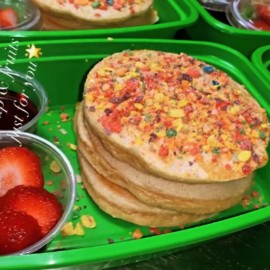 Fruity Pebble Protein Pancakes